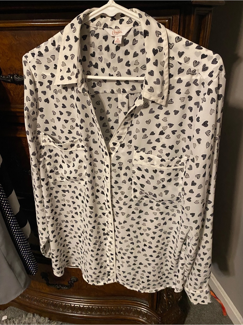 Candies heart print button up blouse